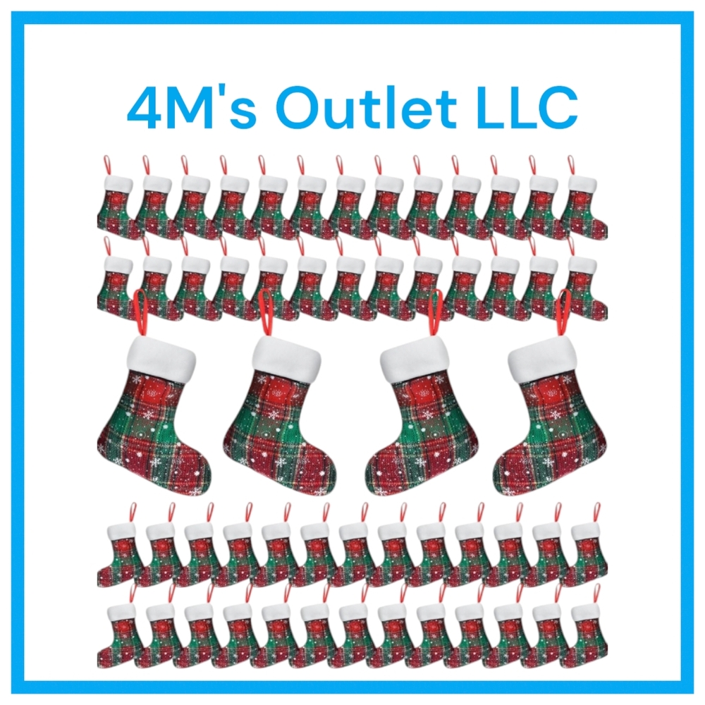 Plush Cuff Christmas Mini Stockings 7 Inch Buffalo Plaid 
